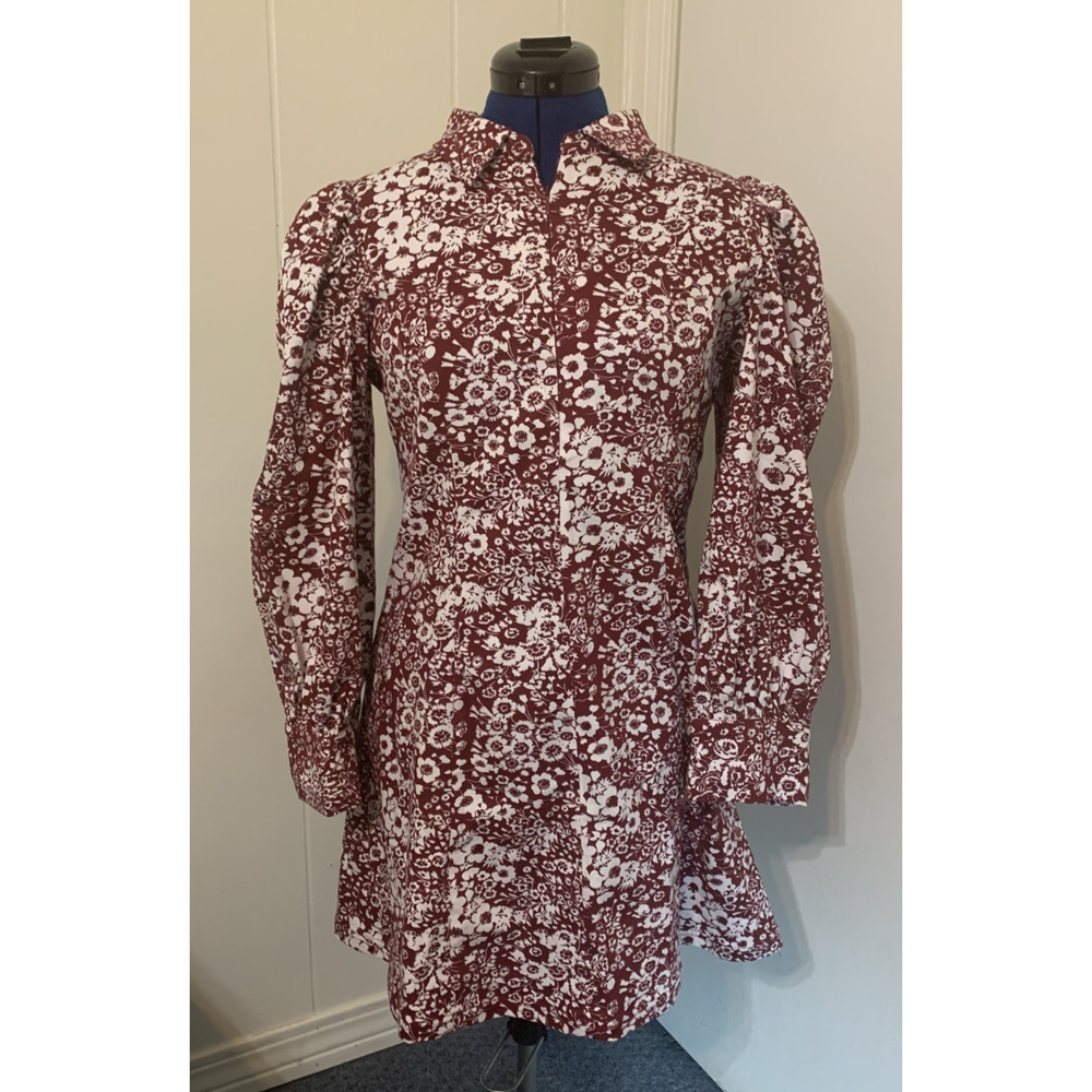 Tuckernuck Hyacynth House Maroon Bagonia Floral Front Zip Mini Dress Large - Picture 2 of 12